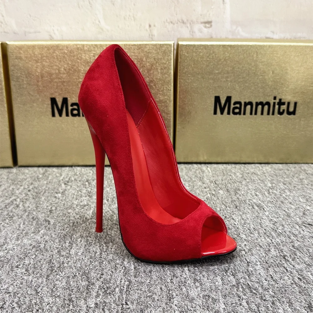 extreme-16cm-flock-high-heelswomen-pumpssexy-fishmouth-unise-club-party-shoesshallow-slip-onredblackcustom-colors