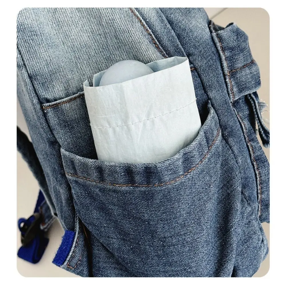 Durable Large Capacity Denim Backpacks Denim Material Multi-Pocket Structure Travel Bag Multi-functional Daypack Travel Use
