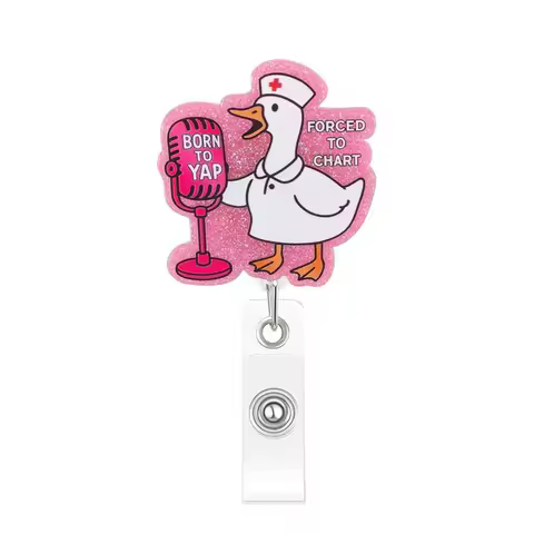 Funny Retractable Goose Nurse Badge Reel Funny Design Pull-tab Fastener Badge Scroll Acrylic Pink Badge Holder Teacher
