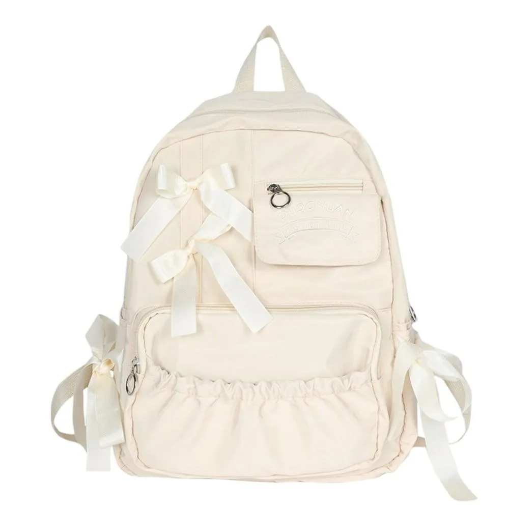 Sweet Canvas Bow Backpack Large Capacity Harajuku Students School Bag Storage Bag College Style Canvas Shoulders Bag Travel
