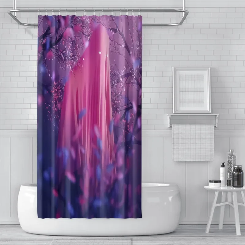 New waterproof shower curtain bathroom anti-penetration partition  digital printing polyester cloth  delivery hook