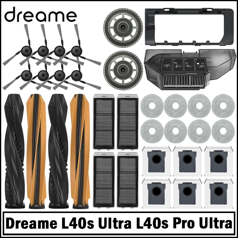 Pièces détachées pour robot aspirateur Dreame L40s Ultra / L40s Pro Ultra : brosses principales et latérales, chiffons de nettoyage, filtres HEPA, sacs à poussière, accessoires