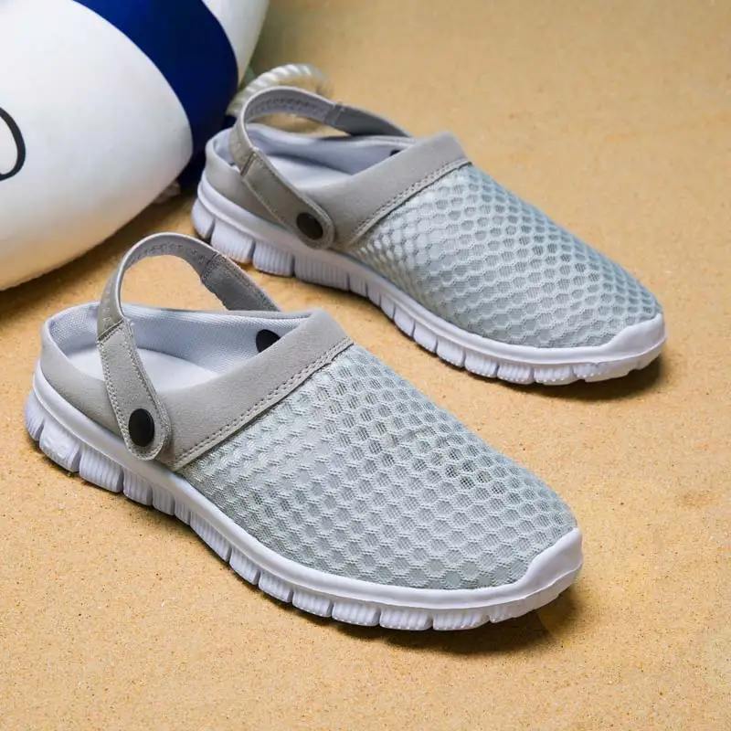 Couple Mesh Sandals Men Korean Style Casual Round Head Beach Plus Size Shoes Lightweight Anti-slip Slippers Pantoufle Homme