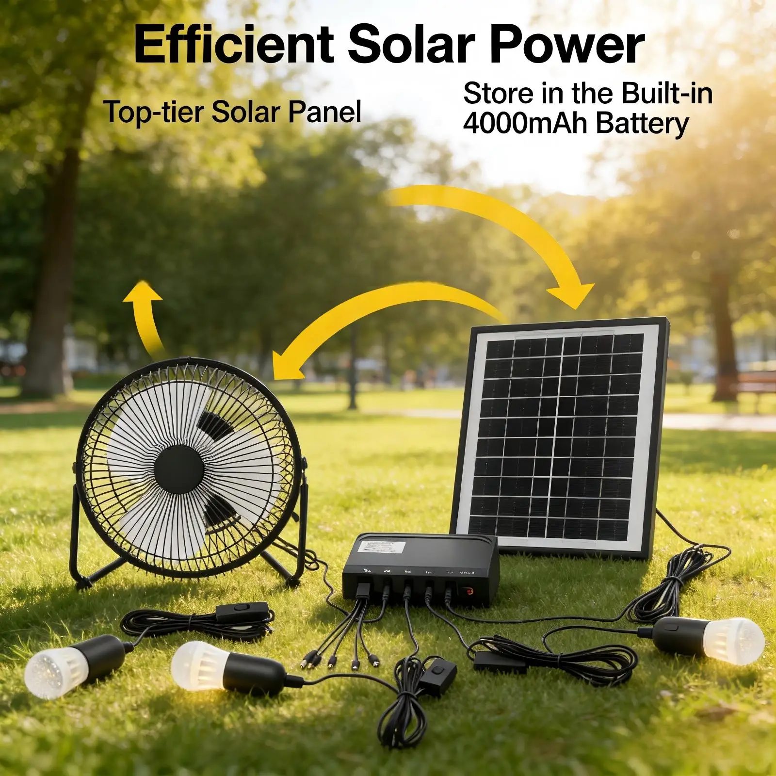 

Solar Lighting Fan System 110V Solar Lighting & Fan Kit Solar Powered Fan with 3 Bulbs For Home Lighting Outdoor Camping Garde