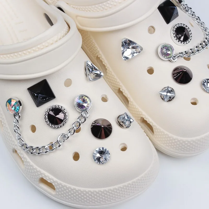 14PCS Shoe Charms ABS Accessories Decorations DIY Clog Ornament Glitter Rhinestone Buckle Star Chain Pins For Women Garden Shoes