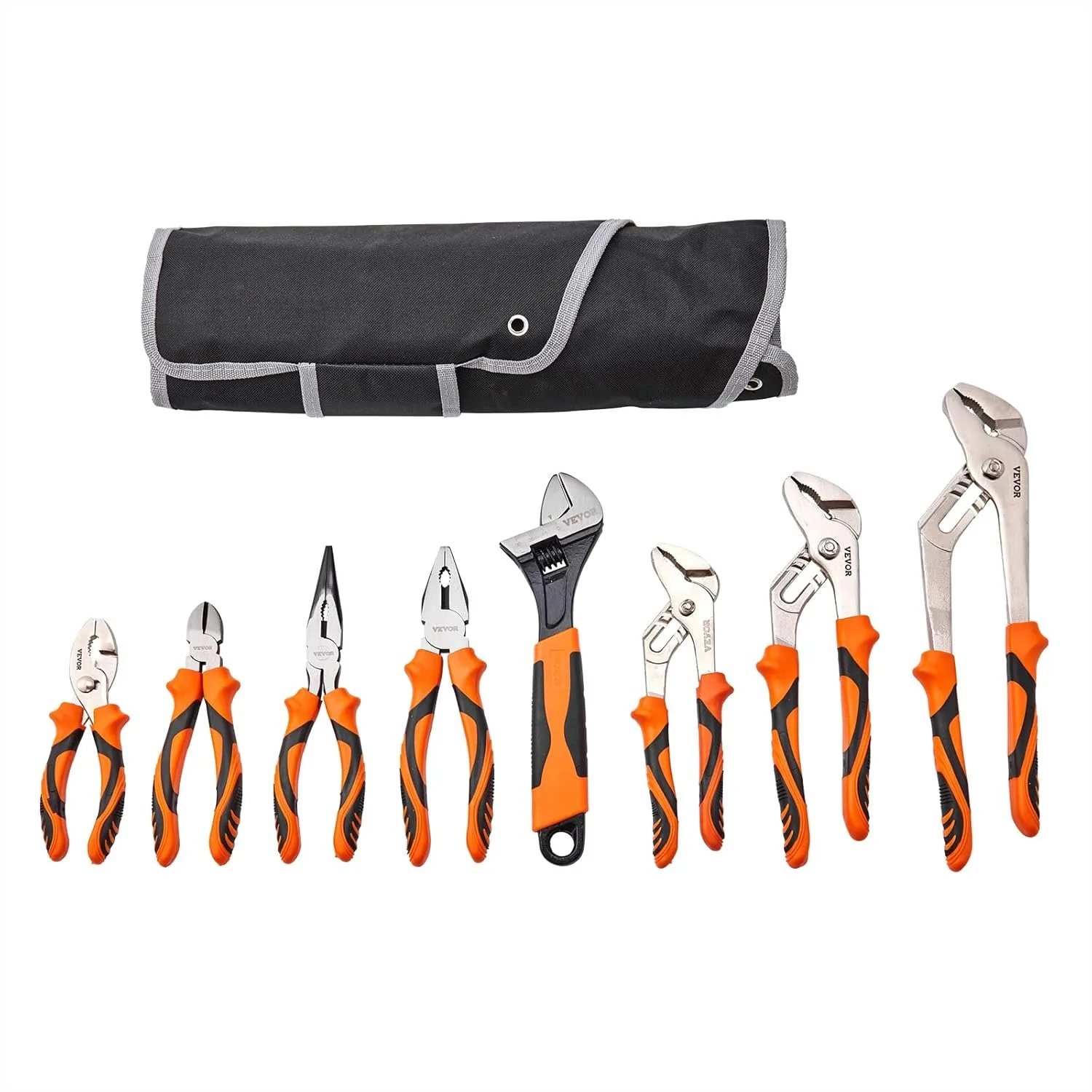 

8-Piece Pliers Set, High Carbon Steel - 12", 10", 8" Groove & Linesman's Pliers & Adjustable Wrench & Tool Bag, Ergonomic Grip