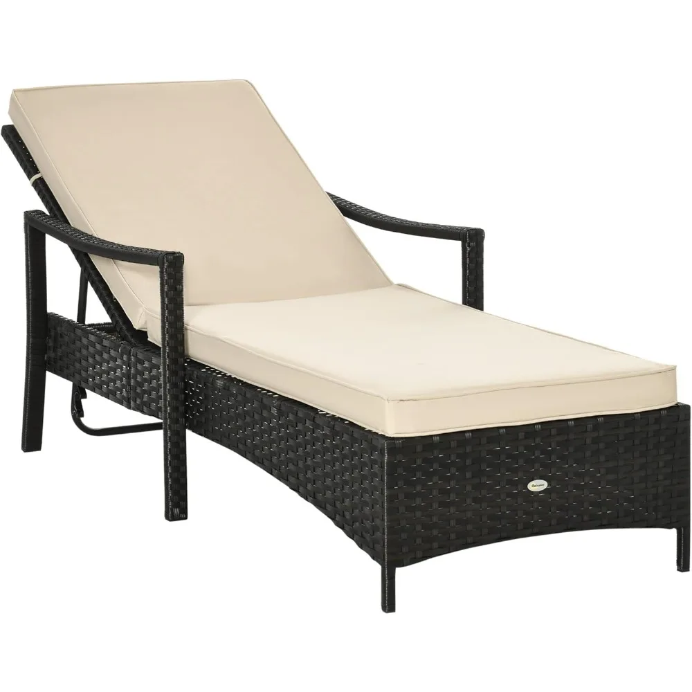 

Wicker Chaise Lounge, 4 Position Adjustable Backrest and Cushions Outdoor Lounge Chair PE Rattan Sun Lounger for Poolside