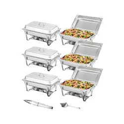 SucceBuy 8QT Rectangle Chafing Dish 2/4/6 Packs w/ Full Size Pans Buffet Catering Warmer Server Folding Stand Fuel Holder Tray