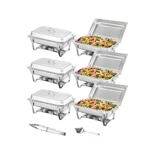 SucceBuy 8QT Rectangle Chafing Dish 2/4/6 Bungkus dengan Panci Ukuran Penuh Prasmanan Katering Penghangat Server Dudukan Lipat Tempat Bahan Bakar Baki 8 hidangan sekam penjualan terbaik - №