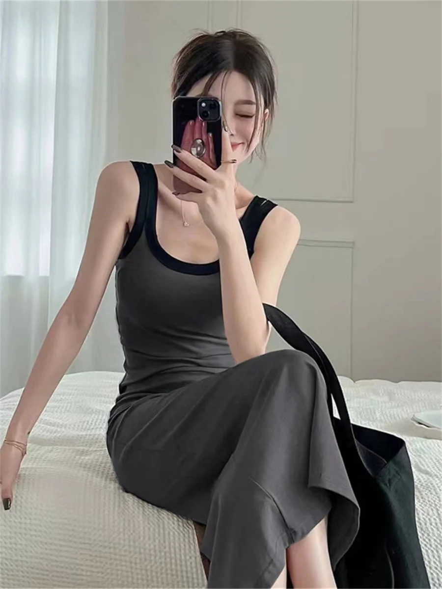 Woman Spring Summer Style Bodycon Dress Female Sexy Sleeveless Spaghetti Strap Split Sheath Dress Vestidos SS171