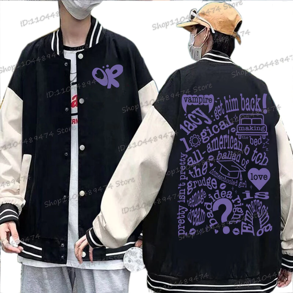 

2025 New Baseball Uniform Olivia Funny Rodrigo Print Loose Outerwear Long Sleeve Women Men Fashion Singer Fan Gift Jacket