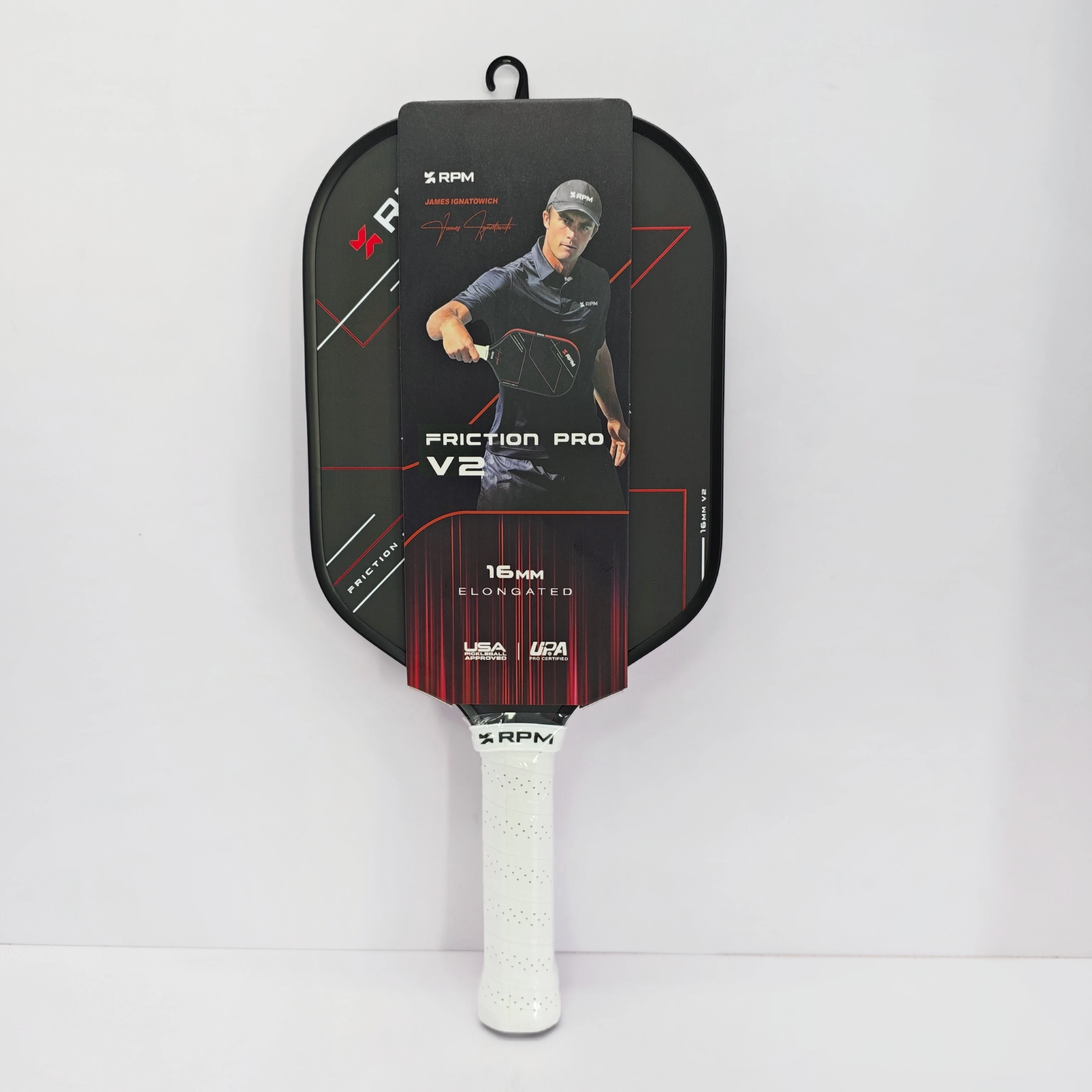 RPM Friction Pro V2 Elongated 16mm Carbon Fiber Pickleball Paddle James Ignatowich Signature Outstanding Spin & Power