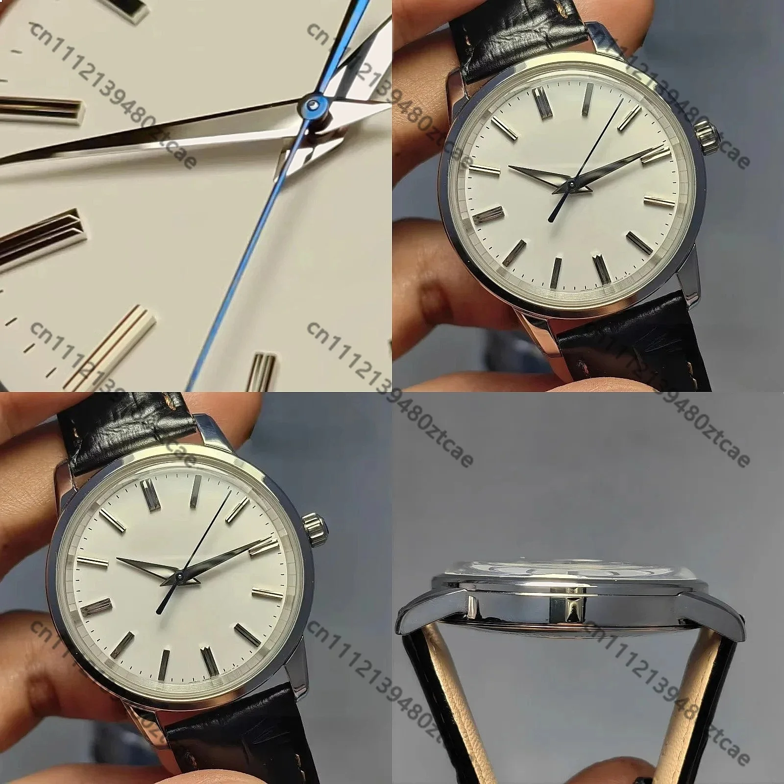 38mm Japan VH31 Quartz Movement Sapphire Glass Bubble Mirror Waterproof Leather Strap Watch