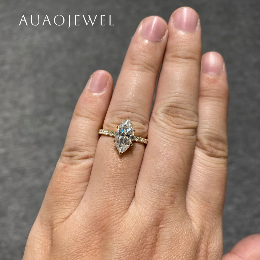 

AUAOJEWEL 6.5X13Mm Marquise Cut Moissanite Wedding Ring 925 Silver 18K 9K 14K 10K Real Gold Women Luxury Jewelry Original Gifts