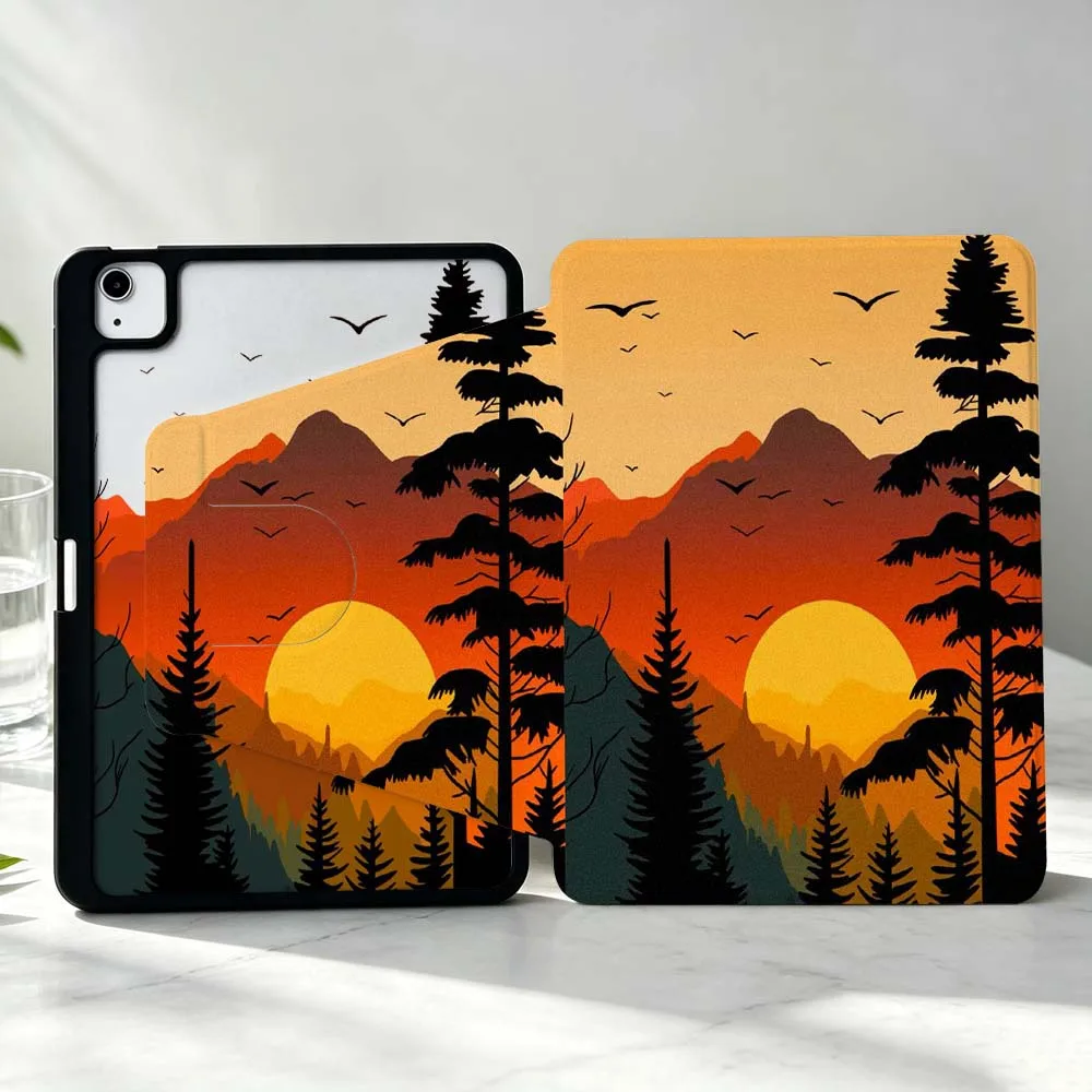 Design Sunset Landscape For iPad Pro Air mini 6 5 4 12th M5 M4 M3 M2 A16 A17Pro 360° Rotation Stylus Storage Tablet Case