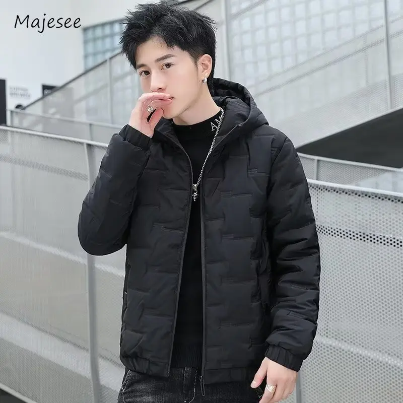 Hooded Parkas Men Solid Winter Fashion Loose Handsome Korean Style Simple All-match Normcore Warm Leisure Outdoor Streetwear