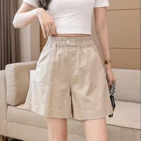 Home Short Pants for Women To Wear Mid Length Baggy Elastic Waist Cotton Womens Shorts Knee Half Loose Bermuda Summer Elasticty