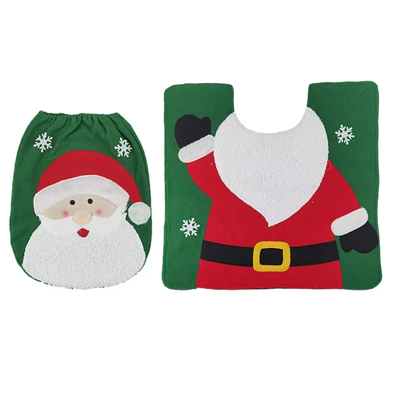 2pcs Christmas Bathroom Mats Sets Santa Claus Bath Mat WC Toilet Seat Cover Toilet Mat Toilette Tapa Inodoro Decoration Commode