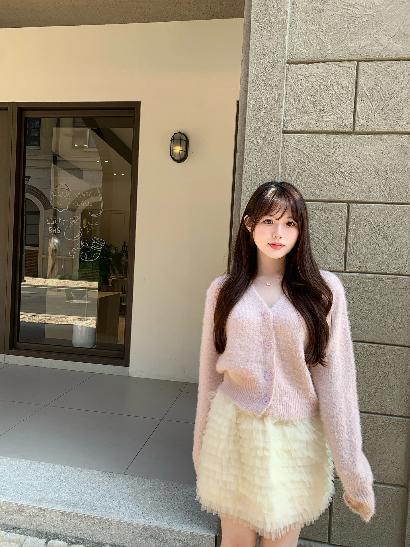 

Ele High Waist Cake Skirt in Soft Beige with Elastic Waist Design Ladylike Casual Sle Puffy ort Skirt for Women