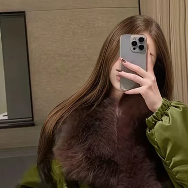 Women Thick Warm Streetwear Coat Long Sleeve Loose Jacket Featuring Decorative Faux Fur Lapel Fashion Winter Outer Garment Daily