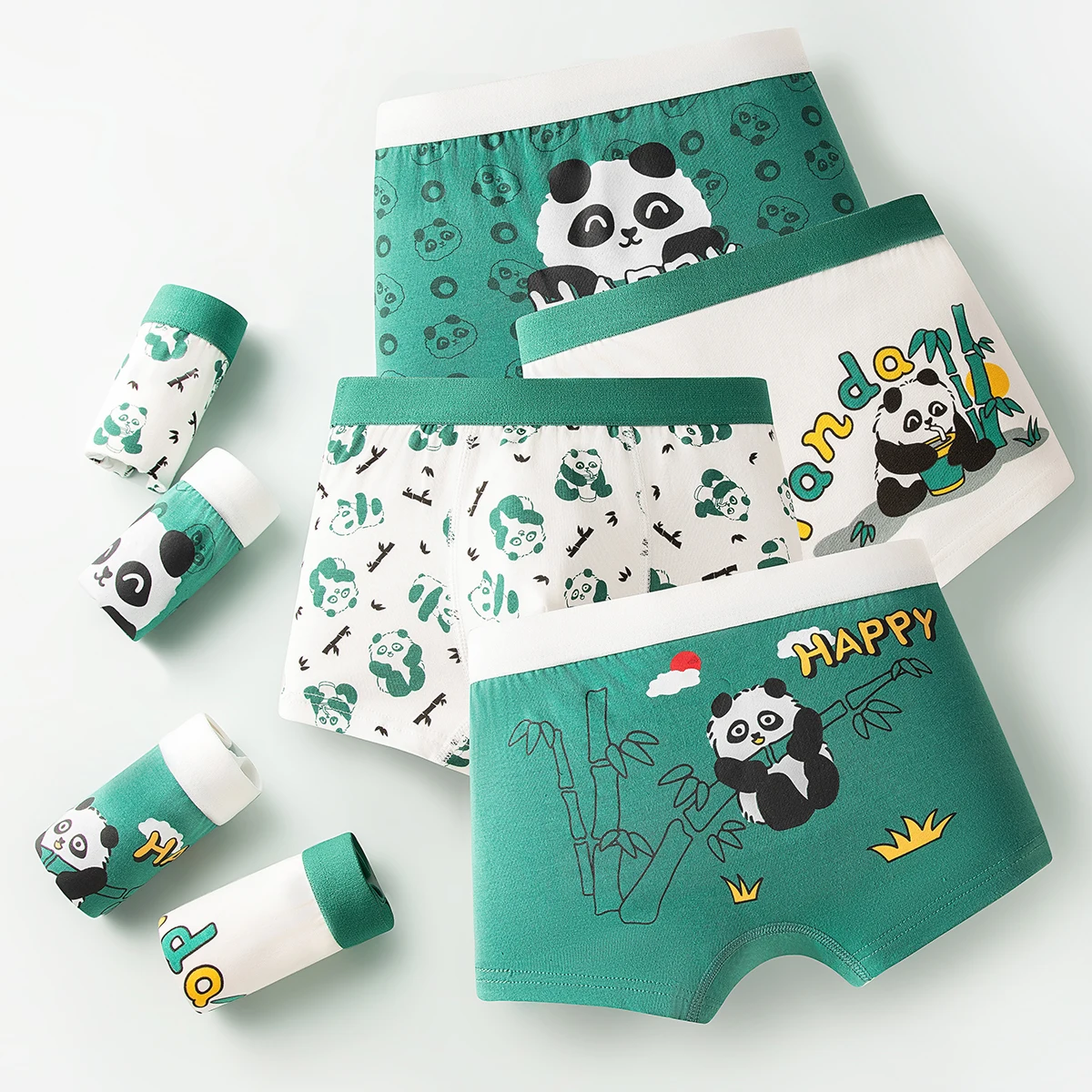 4PCS Kids Boxer Underwear Cotton Cute Children Shorts Cartoon Bamboo Panda Underpants Soft Little Boy Panties For 3-12 Years Old
