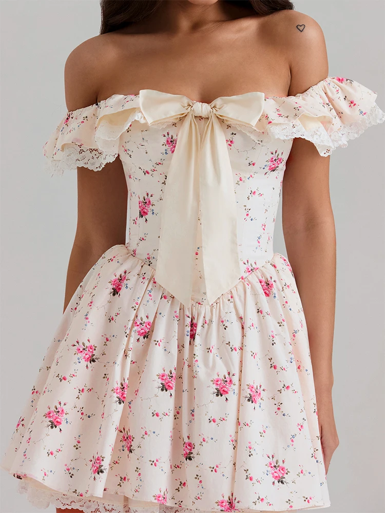 Women's A-Line Dresses Summer New Streetwear Fashion Print Bow Dress Sexy Lady Backless Strapless Club Party Dresses Clothing