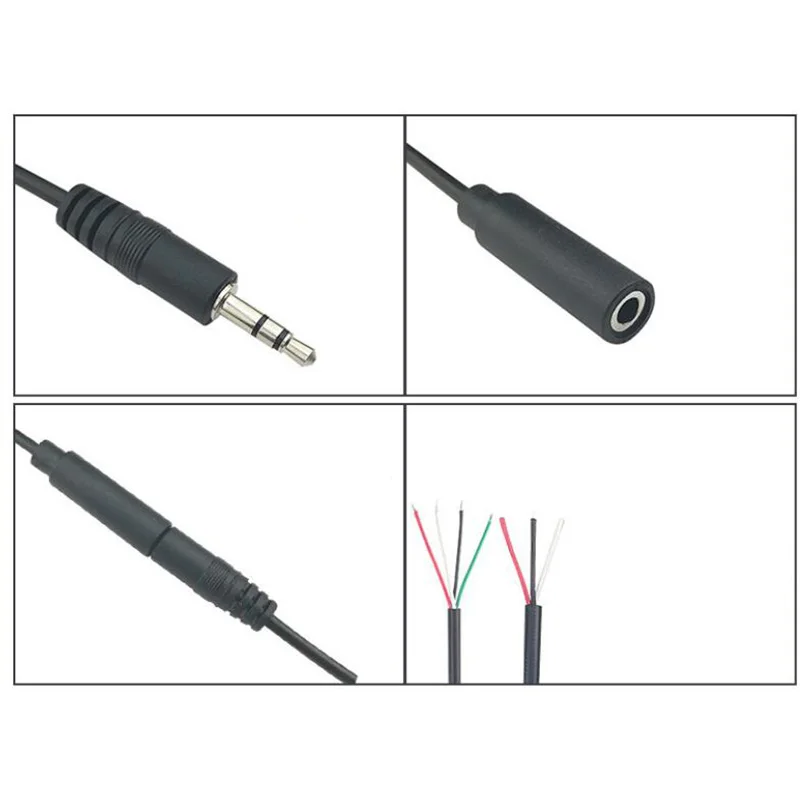 New 3.5mm 3 Pin 4 Pin Core Male Female Aux Connector 0.3m 1m Audio Extension Cable Aux Head Line 3.5mm Stereo Diy  Audio Wire