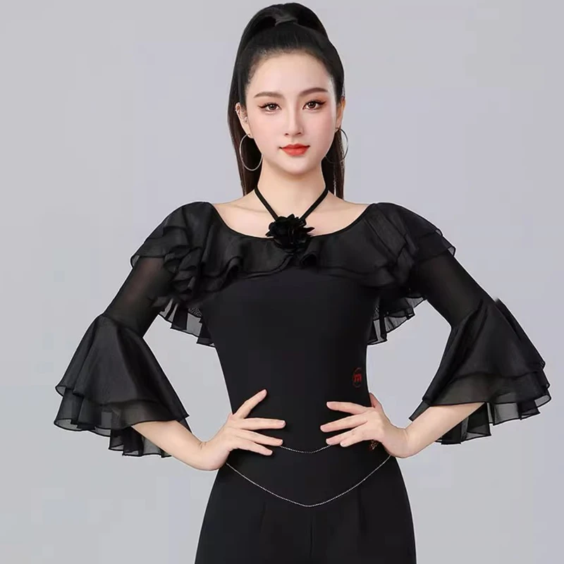 2025 neue Latin Dance Tops Trikot Kostüme Frauen Leistung Ballsaal Praxis Kleidung Standard Walzer Tanzen Shirts Body