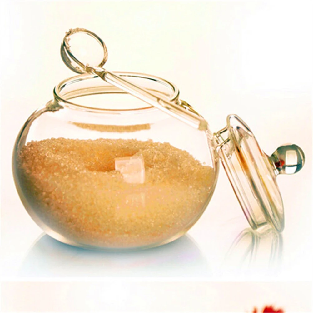 

Large Round Glass Spice Jars Transparent Storage Jars with Glass Lid Spoon Kitchen Container Household Use