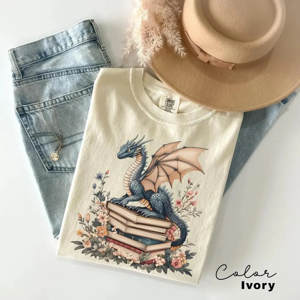 Camiseta de algodón para mujer, camiseta para amantes de los libros, libro de regalo para Club, camisa de dragón con cuello redondo, Tops cortos de moda Bookish para lector de fantasía