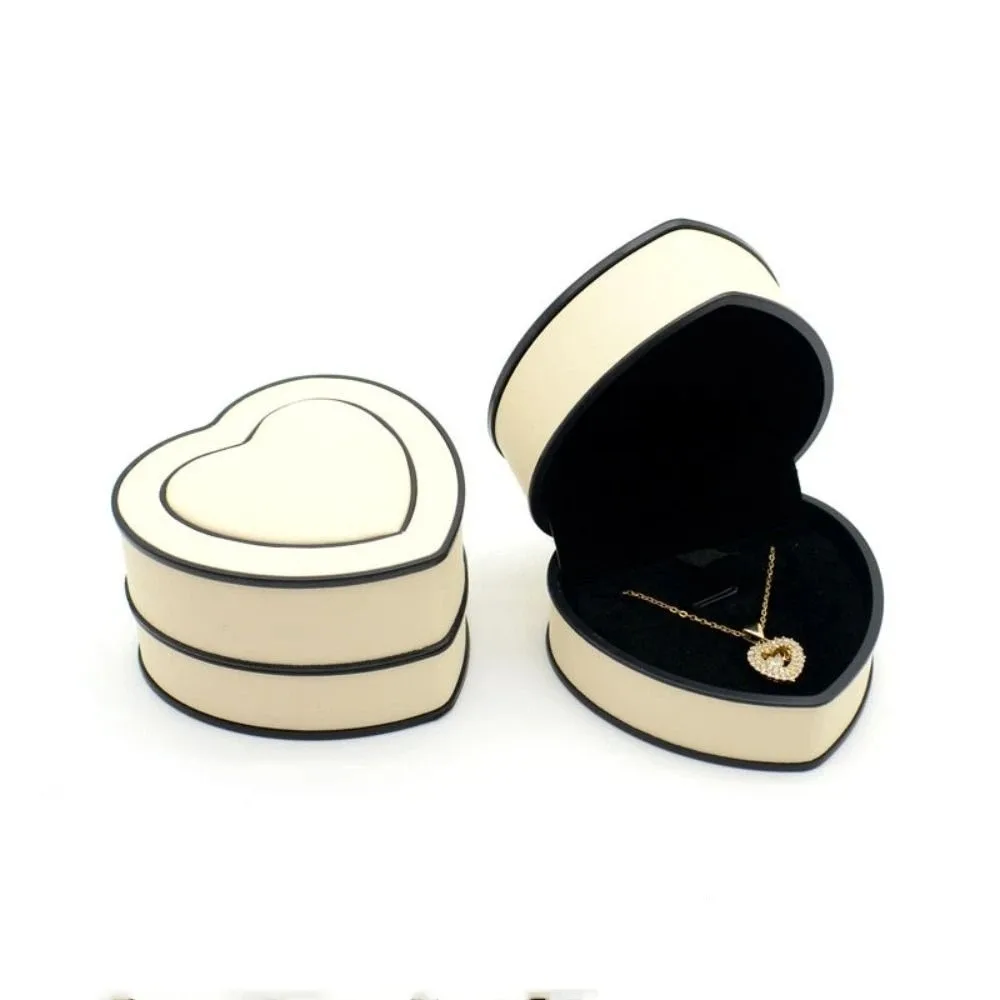 Heart-shaped Jewelry Box PU Leather Compact Portable Size Gift Packaging Box Solid-color Surface Reliable Stitching Storage Box