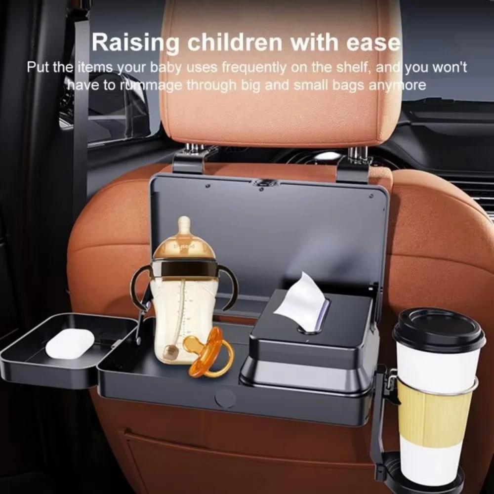 Car Backseat Table Food Tray Organizer With Cup Holder Tissue Box Auto Headrest Table Auto Cup Holder Dinner Tray Car Interior