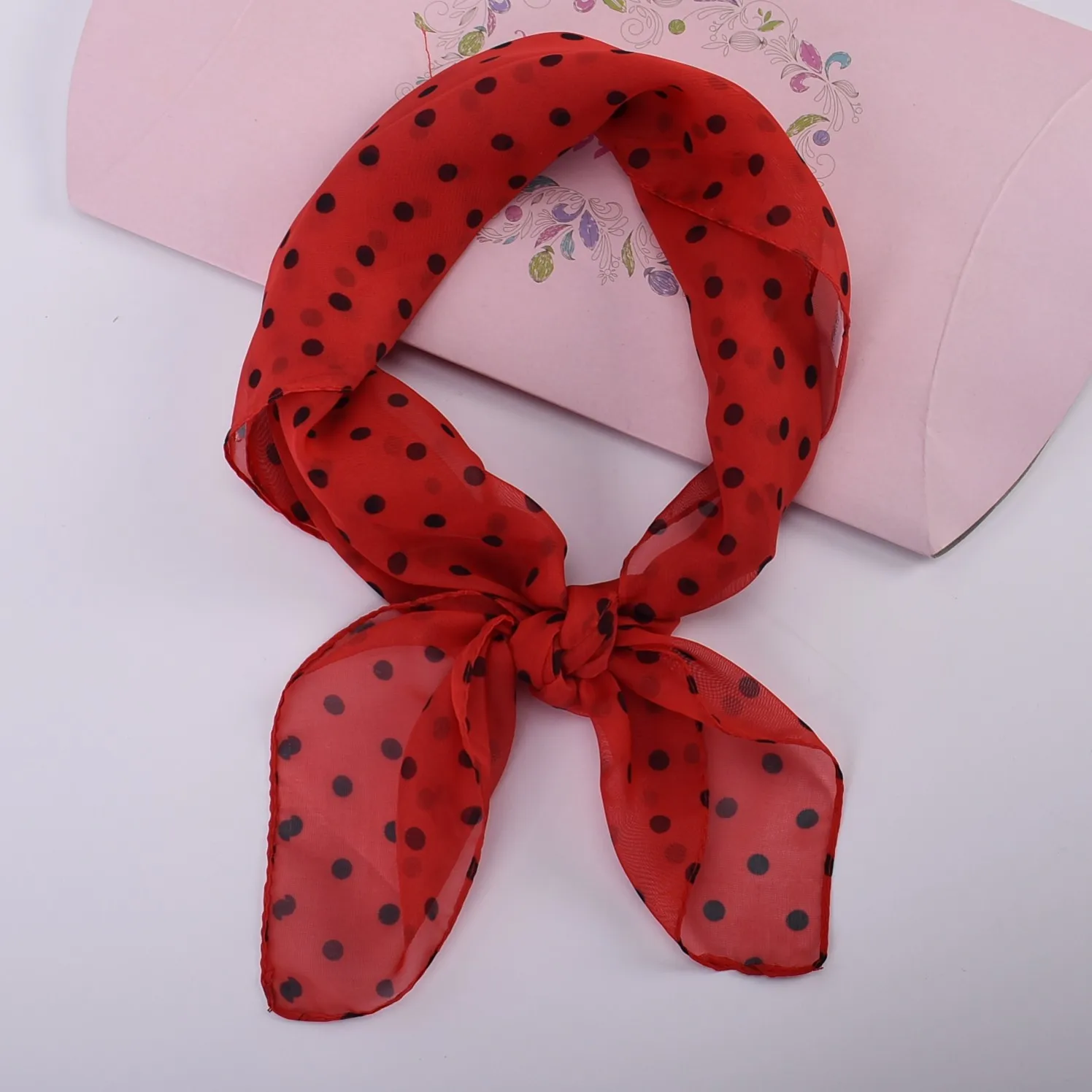 Spring/Summer Season 65 * 65 Elegant Retro Dot Small Square Scarf Lightweight and Soft Chiffon Scarf Soft and Breathable