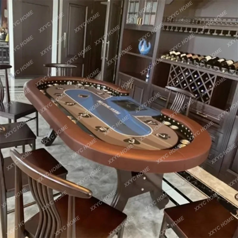 New Texas Hold'em Table Rivet Decoration Brown Leather Professional Factory Customized Luxury Texas Table Chip Table