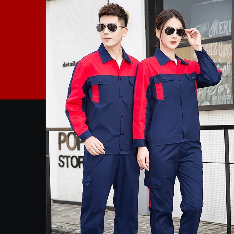 Cotton work clothing summer breathable auto repairman mechanical workshop working coverall two tones warehouse staff protection