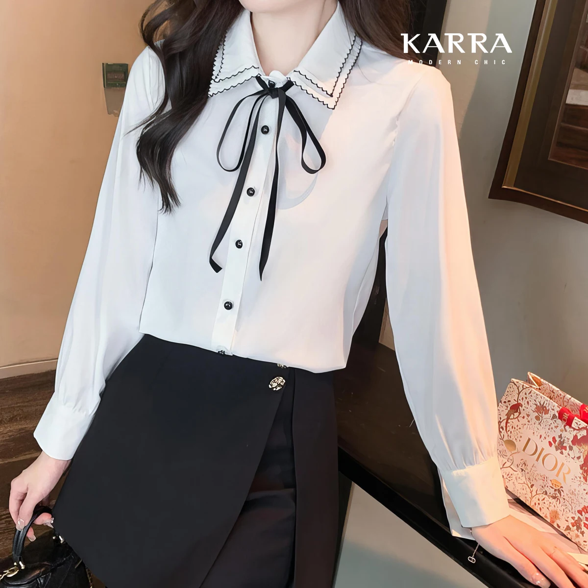 KARRA Black Ribbon Blouses + Ribbon SET_KB4SBL042C