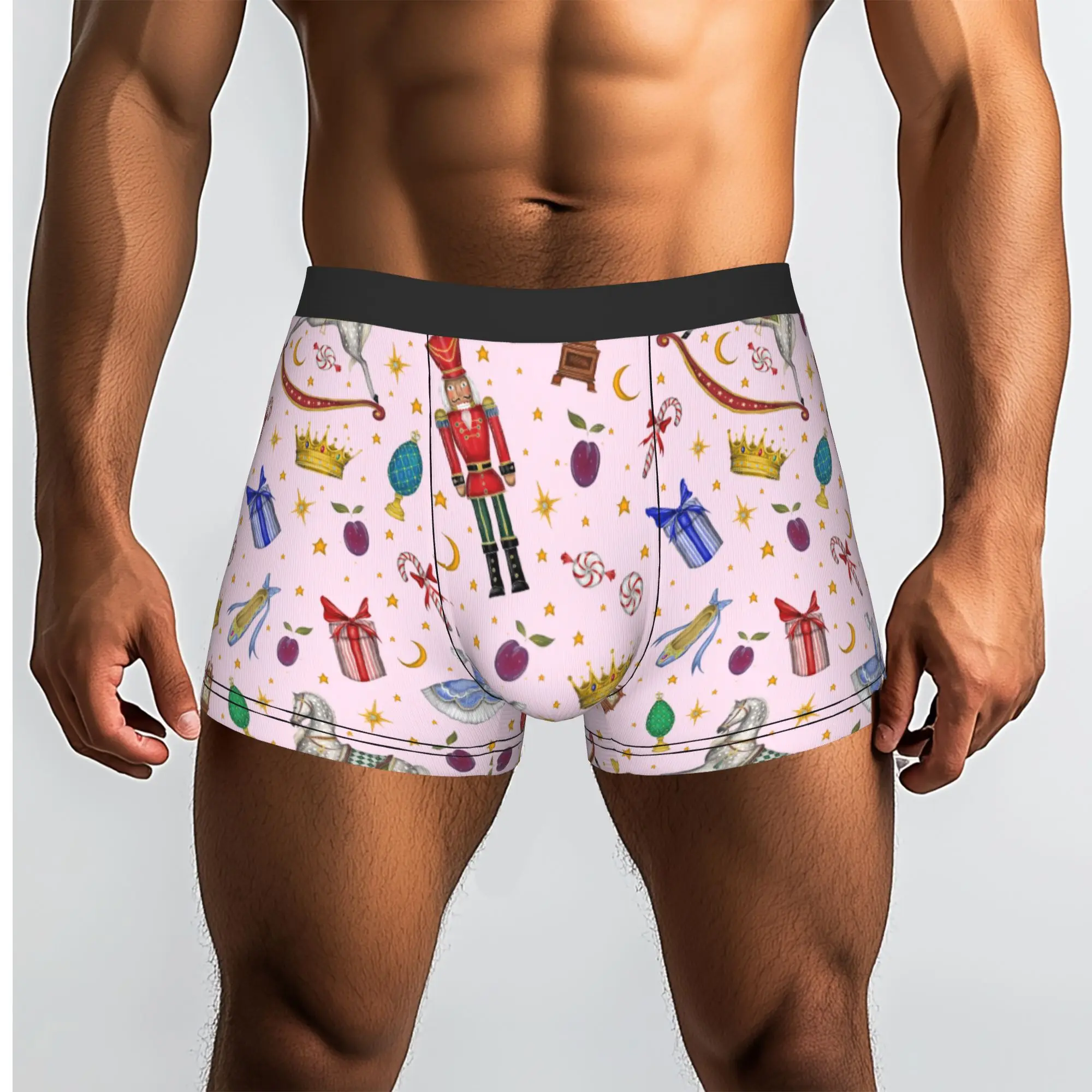 Custom Funny Nutcracker Pattern In Candy Pink Boxers Shorts Panties Men's Underpants Breathable  Briefs Underwear