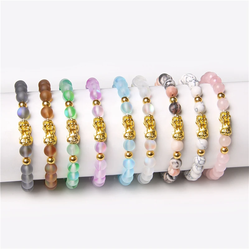 Pixiu Charm Bracelet Fengshui Obsidian Moonstone Amethysts Quartzs Bracelets For Women Men Wealth Lucky Buddha Bangle Jewelry