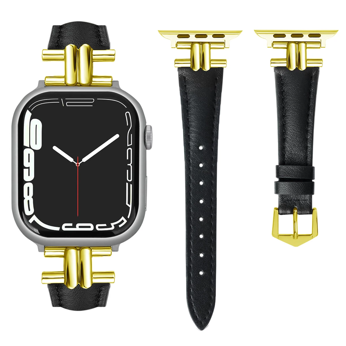 Small leather waist strap compatible apple watch strap lady, retro fashion leather strap h-shaped metal buckle for iwatch strap