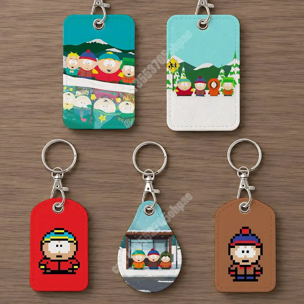 Stan Kyle Cartman Kenny S-South P-Park Leather Keychain Card Holder for Airtag & Luggage Tags Casual Tracker Cover