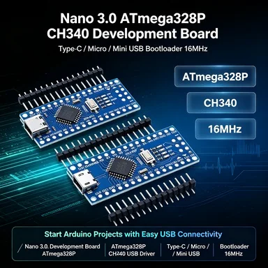 Совместимая плата Arduino Nano V3.0 CH340/ATmega328P, 5В 16МГц, USB-C/Micro/Mini