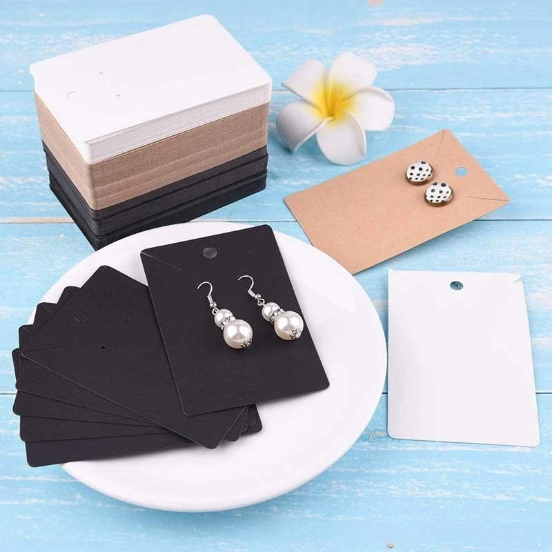 100pcs/Pack Kraft Paper Earrings Necklaces Display Card Jewelry Packaging Card Self-Seal Packaging Cardboard Hang Tag Card