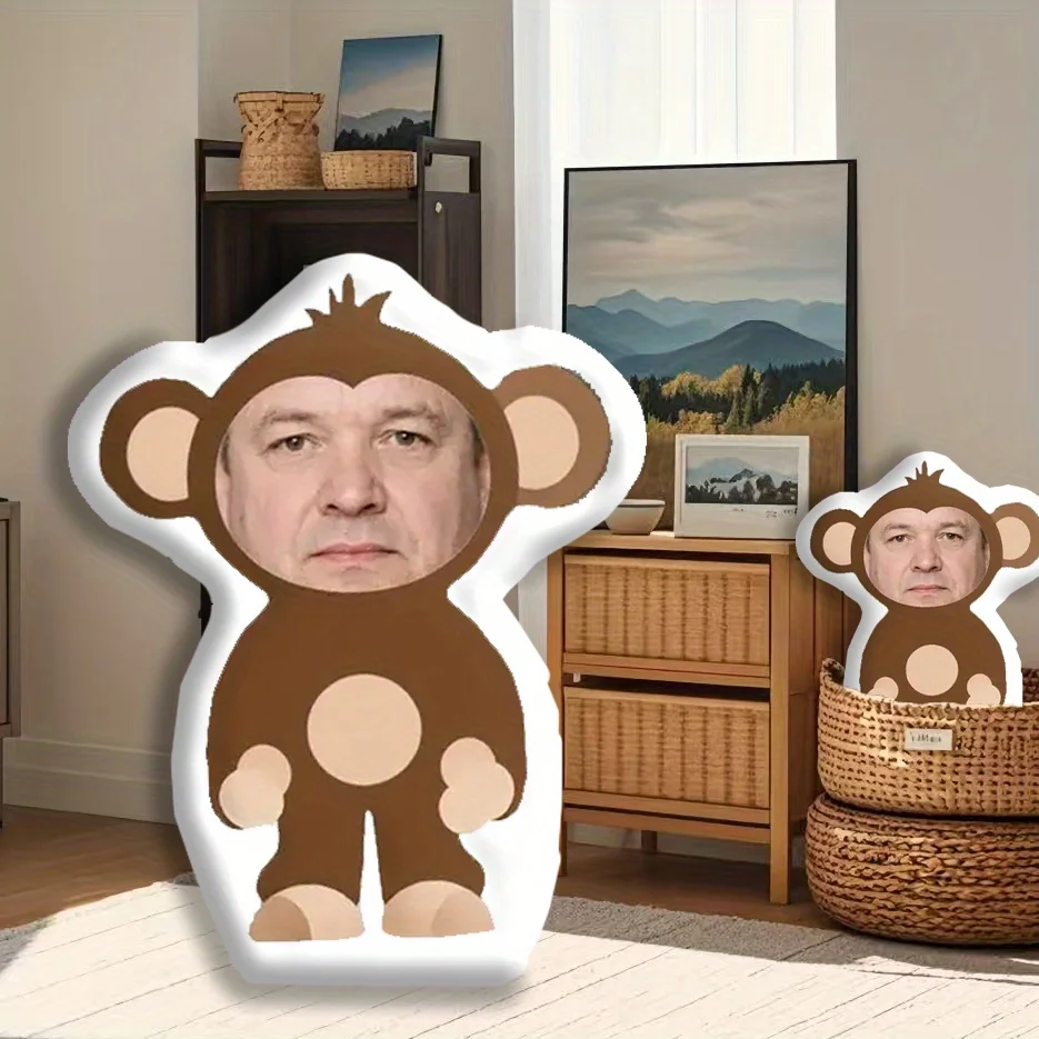 Custom Photo Monkey Pillow Personalized Cute Face Cushion Unique Surprise Gift for Kids Birthday Christmas Home Decor