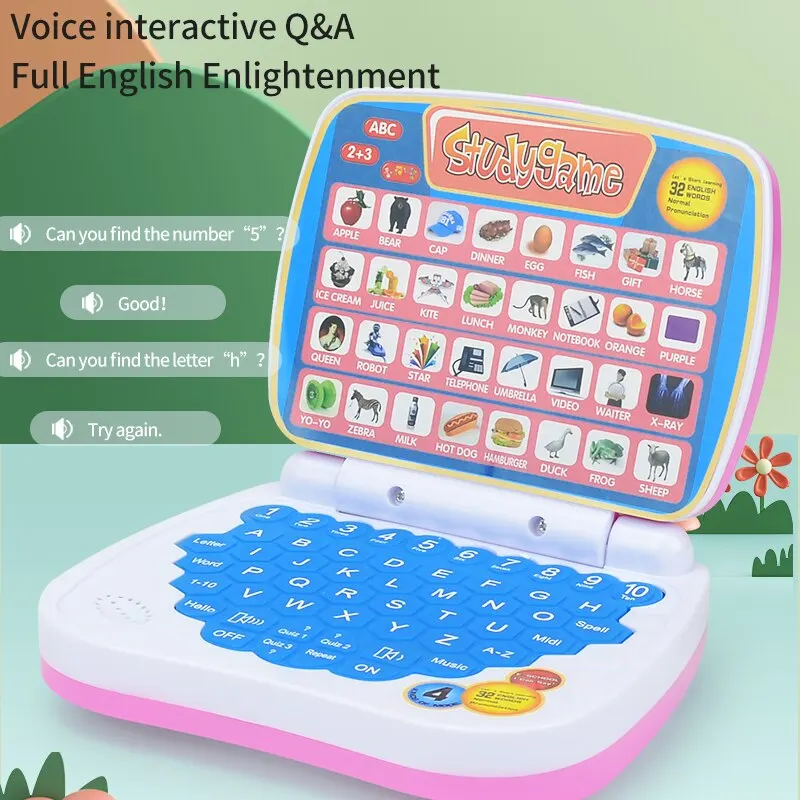 English Learning Small Laptop Toy for Kids 2-3 Years. Boys and Girls Computer for Aphabet ABC.Numbers.Words.Spelling.Maths.Music