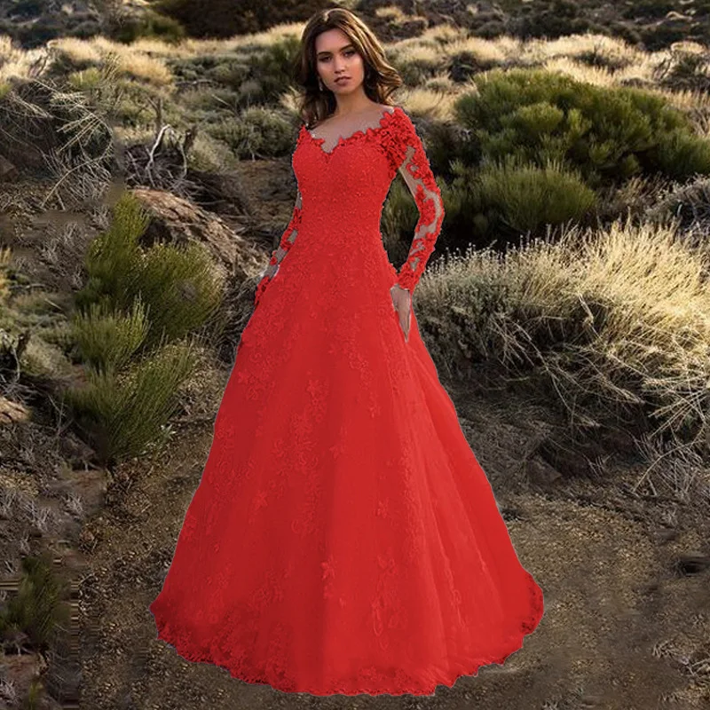 2026 New Women's Dress Lace Deep v Long Sleeve Dress Long Dress Long Dress Gown Vestidos De Festa view 3