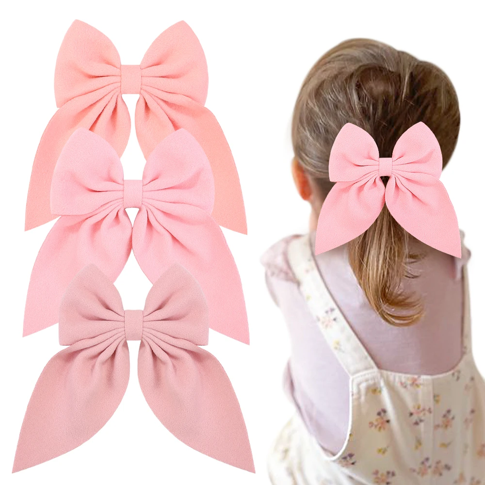 Pink 6Inch New Sweet Solid Bowknot Hair Clips Gilrs Big Hairpins Ribbon Batterfly Barrettes Duck Bill Clip Baby Hair Accessories