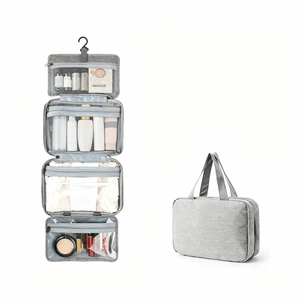 Large Capacity Travel Hanging Wash Bag Wet Dry Separation Multi Compartments 4 Fold Toiletry Bag Multi-Pocket Waterproof
