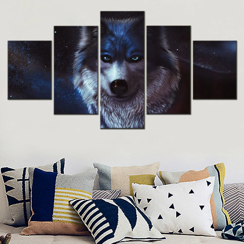 

5 Pieces Canvas Wall Arts Animals Poster Painting Arctic Wolf Wallpaper Modern Home Decoration Modular Interior Picture Print