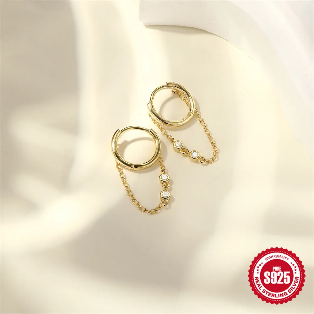 روكسي 925 فضة هندسية شرابة أقراط للنساء الكلاسيكية قرط الاذن المرصع 18K مطلية بالذهب غرامة مجوهرات هدايا الحفلات
