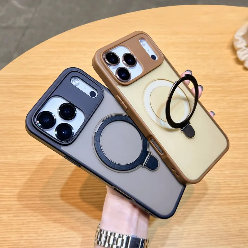 Magnetische Ständerhülle für iPhone 17, 15, 12, 13, 16 Pro Max, 14 Plus 17, Luftmagsafe-Halterung, Kunststoff, matt, transparent, stoßfest